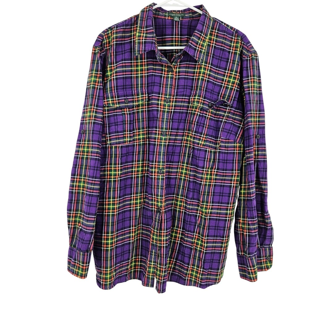 LRL Ralph Lauren Button Down Shirt Purple Plaid Pockets Long Sleeve Size 3X